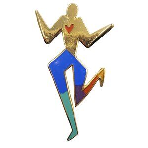 Laurel Burch Gold Tone Enamel  'Dancing Spirit' Person Figural Brooch, Signed